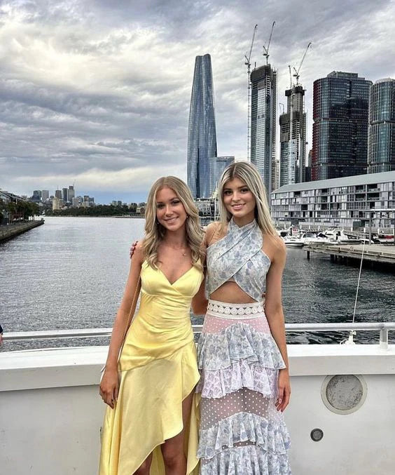 Sparkly Yellow Spaghetti Straps Hi-lo Cocktail Party Dresses Prom Gowns main image 1