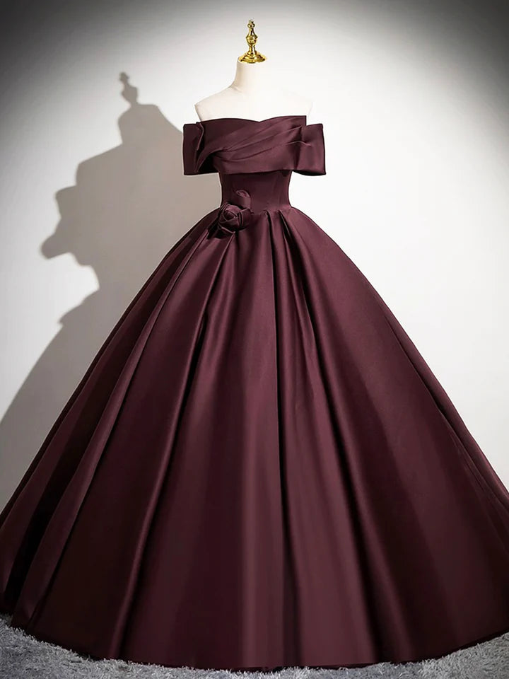 Luolandi Dark Burgundy Satin Long Prom Dress Elegant A-Line Off the Shoulder Evening Party Dress Sexy