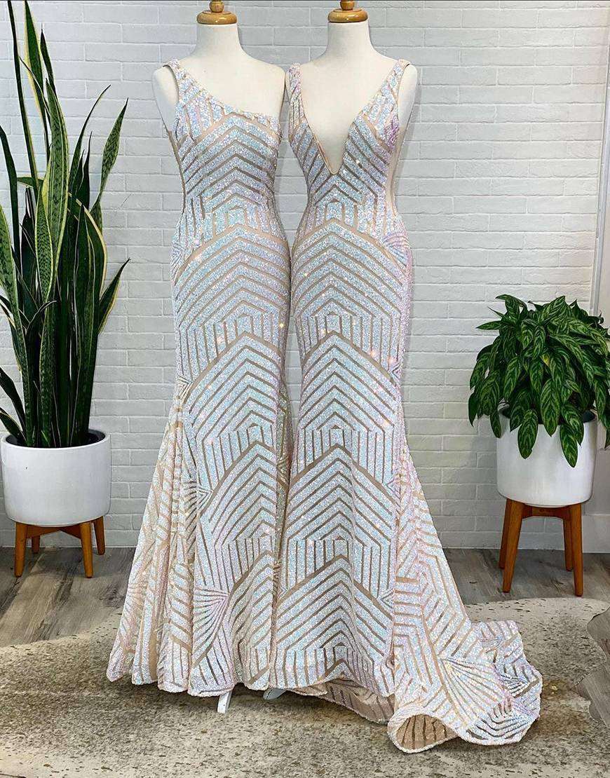 Luolandi Deep V-neck Sequin Mermaid Prom Dress Sexy Evening Dresses