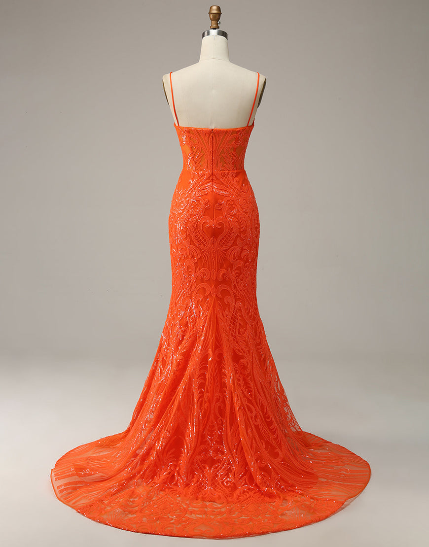 Luolandi V-neck Glitter Slit Prom Dress Floor Length Sexy Evening Dress