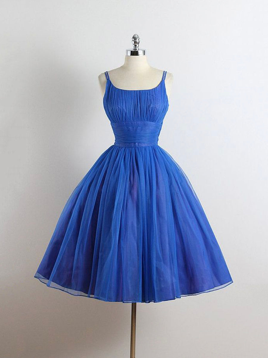 Luolandi Royal Blue Spaghetti straps Tulle A-line Short Prom Dress Homecoming Dress