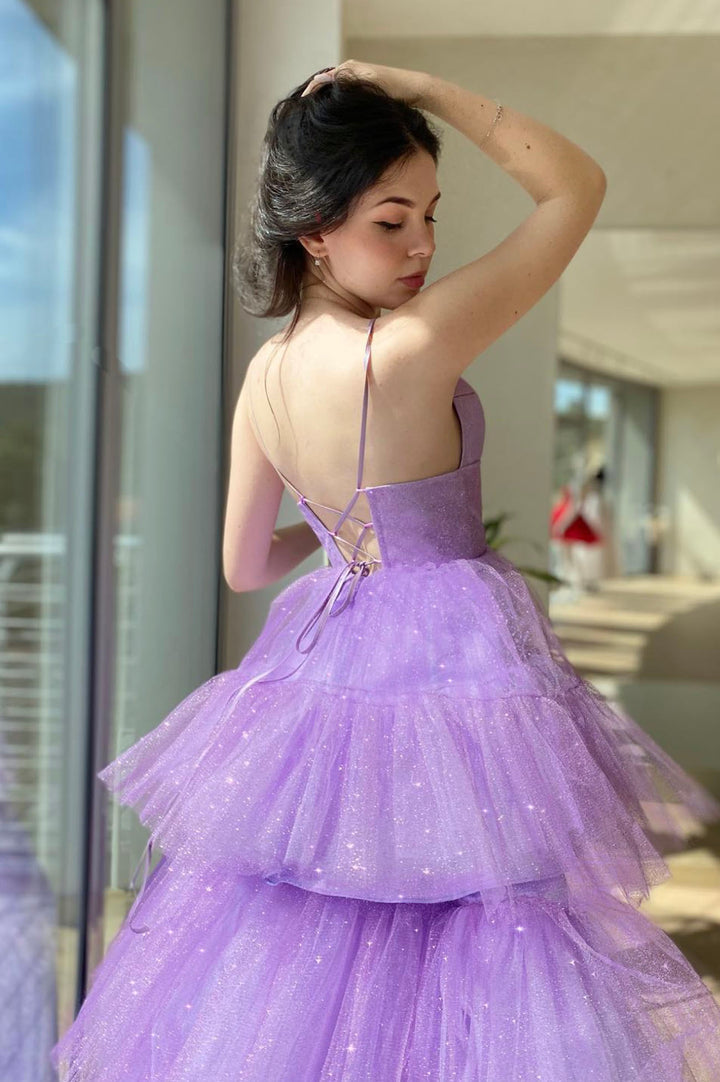 Luolandi Purple Layers Tulle High Low Prom Dress Cute A-line Party Dress Sexy
