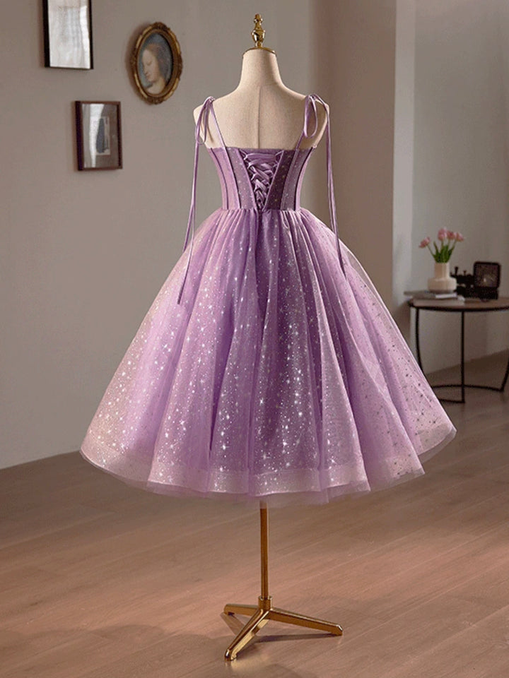 Luolandi Purple Tulle Party Dress A-Line Homecoming Dress Lovely Spaghetti Strap Evening Prom Dress