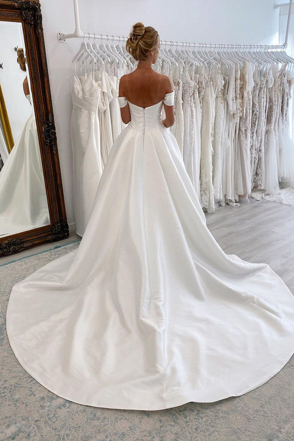 Luolandi Elegant A-Line Off the Shoulder Satin Wedding Dresses Beautiful