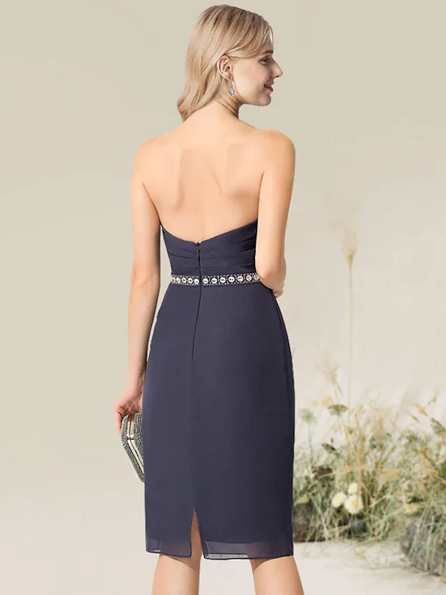 Luolandi Convertible Elegant Wedding Guest Cocktail Party Dress Strapless Short Sleeve Knee Length Lace with Lace Insert