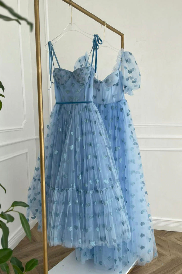 Luolandi Sweet Blue Tulle Party Dress A-Line Prom Dresses Lovely Homecoming Dresses