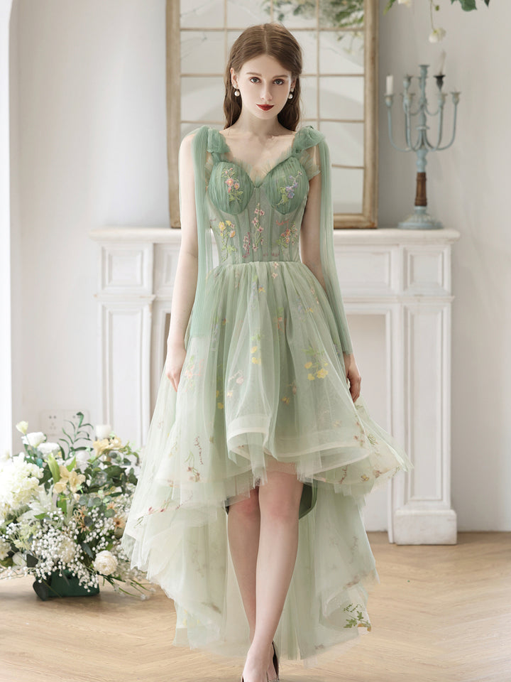 Luolandi Lovely High Low Lace Party Dress Green Tulle Short Prom Dress Homecoming Dress