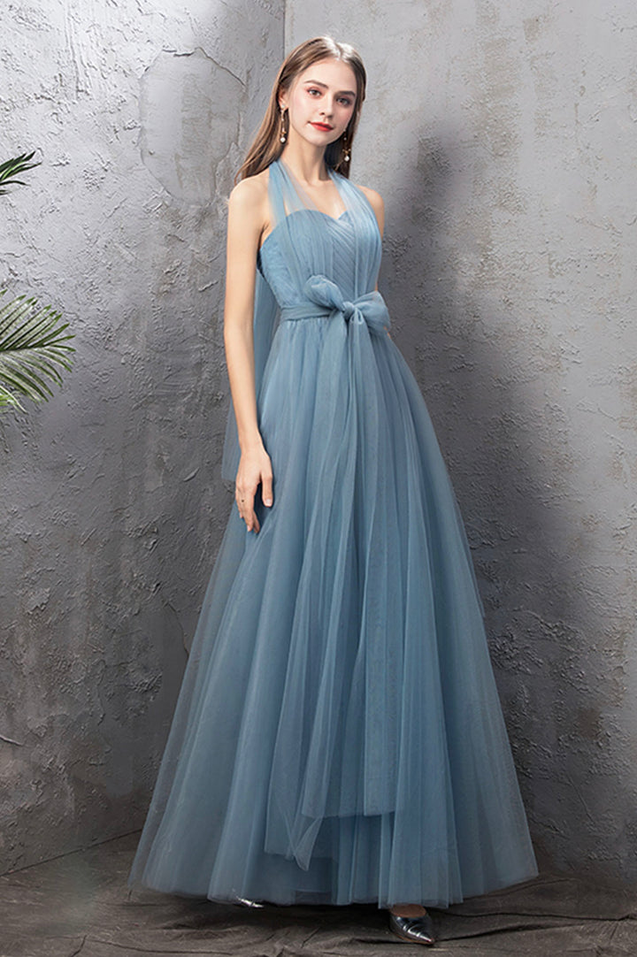 Luolandi Blue Tulle Long Prom Dresses Blue Tulle Bridesmaid Dresses Beautiful
