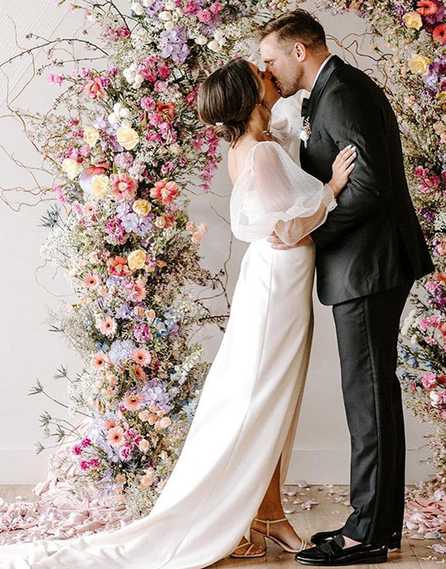 Luolandi Sheath Wedding Dress with Puff Sleeves Off Shoulder Floor Length Sexy