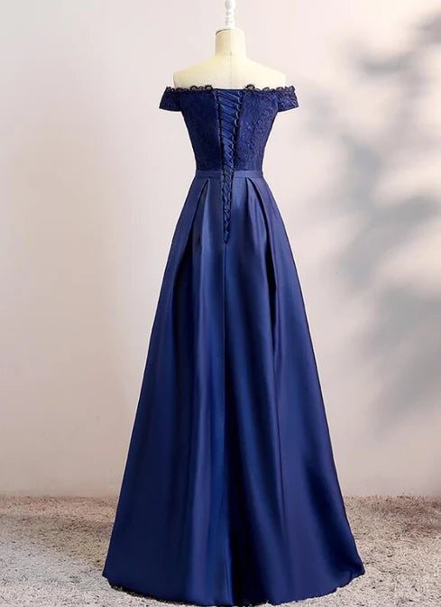 Luolandi Beautiful Navy Blue Satin Long Party Dress Long Bridesmaid Dresses Elegant Evening Dress Mother of the Bride Dress