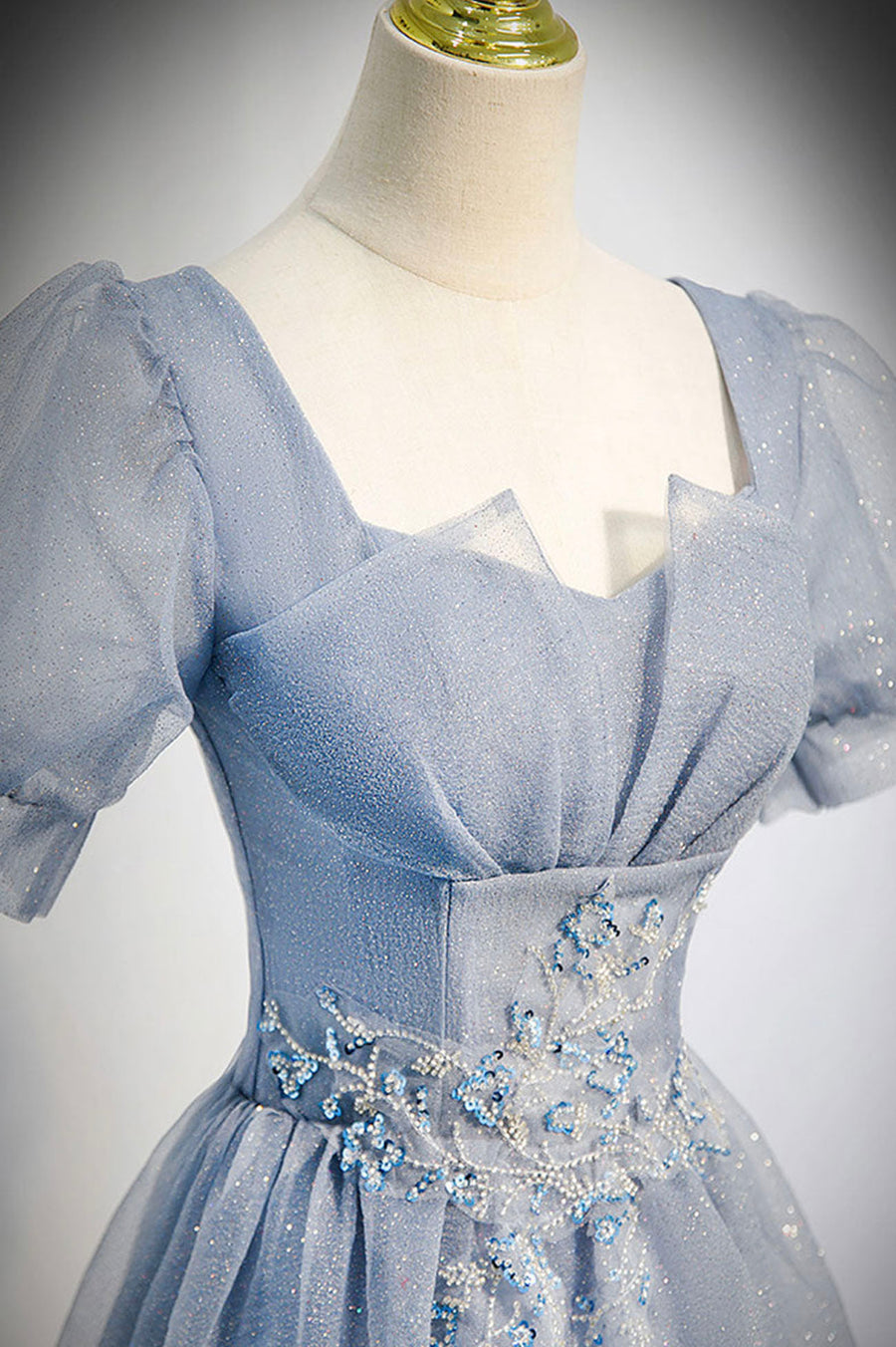 Luolandi Cute Tulle Lace Long Prom Dresses A-Line Evening Party Dresses Sparkly