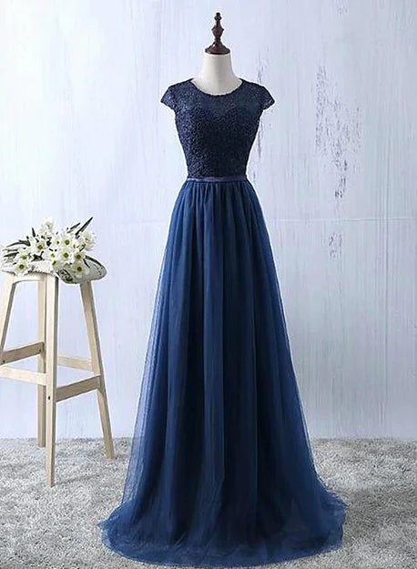 Luolandi Beautiful Navy Blue Tulle Long Bridesmaid Dresses Elegant Prom Dress Evening Dress
