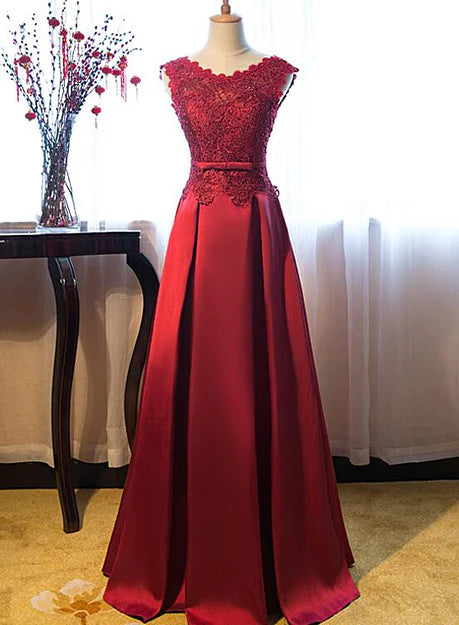 Luolandi Beautiful Dark Red Lace Long Junior Prom Dress Lace Party Dress Elegant Evening Dress