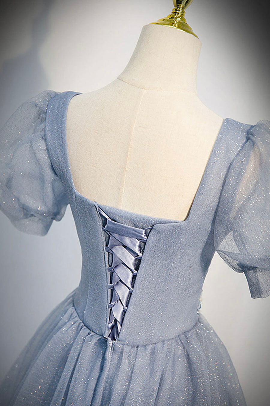 Luolandi Cute Tulle Lace Long Prom Dresses A-Line Evening Party Dresses Sparkly