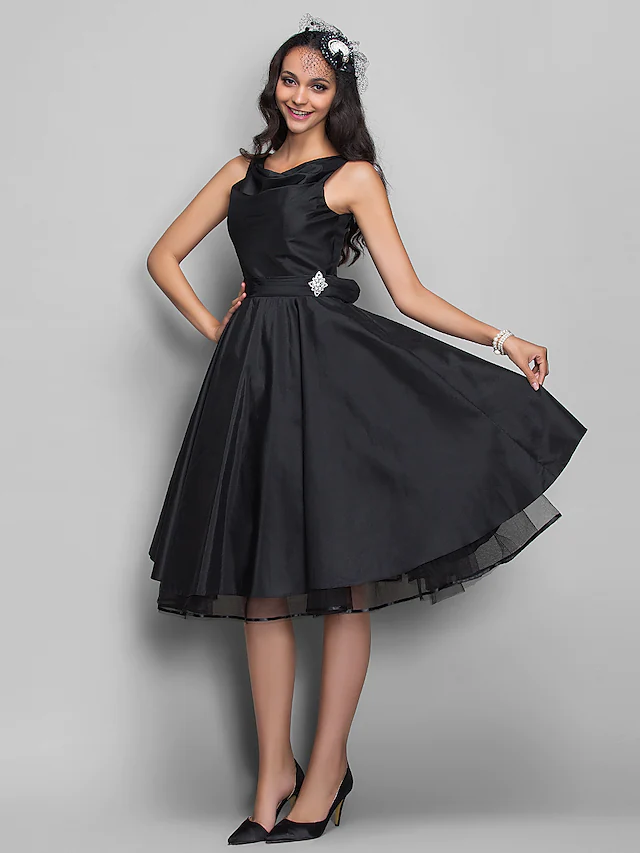 Luolandi Ball Gown Cocktail Party Prom Dress V Neck Sleeveless Knee Length Taffeta with Pleats