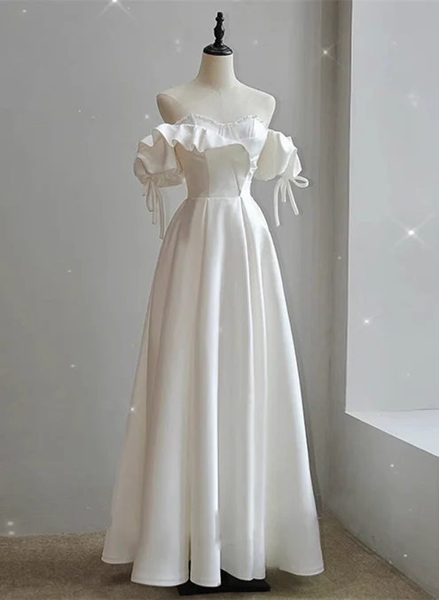 Luolandi Satin Off Shoulder Beaded Sweetheart Formal Dress Long Prom Dress Elegant Evening Dress
