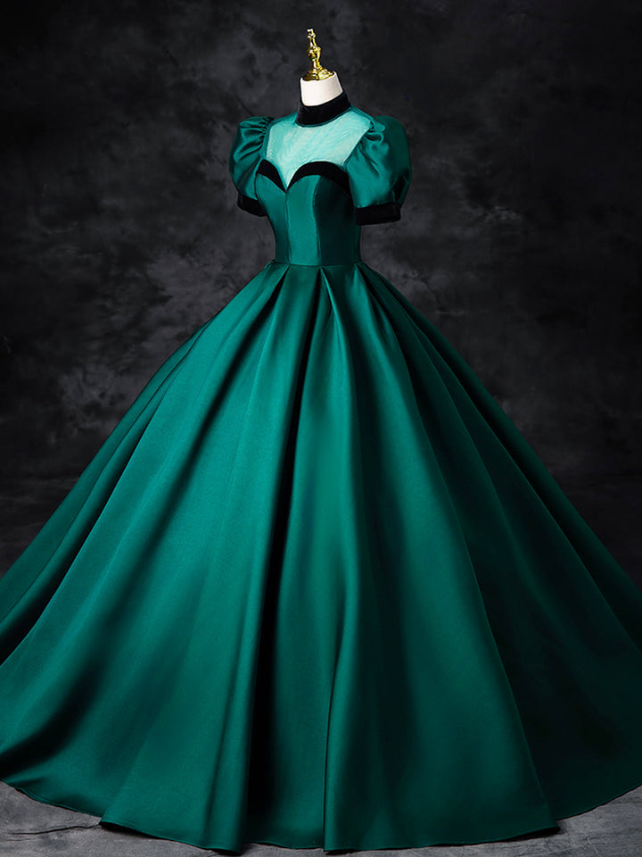 Luolandi Satin Floor Length See-Through Ball Gown Elegant High Neck Formal Evening Dress