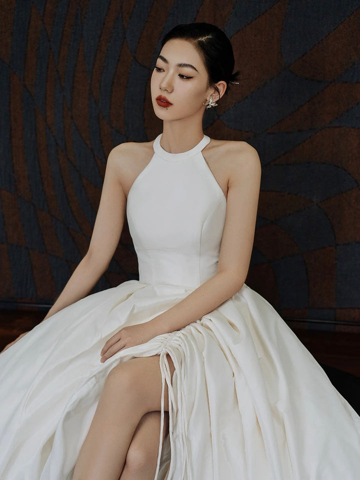 Luolandi Elegant Halter Satin Long Prom Dress A-Line Satin Evening Party Dress Sexy