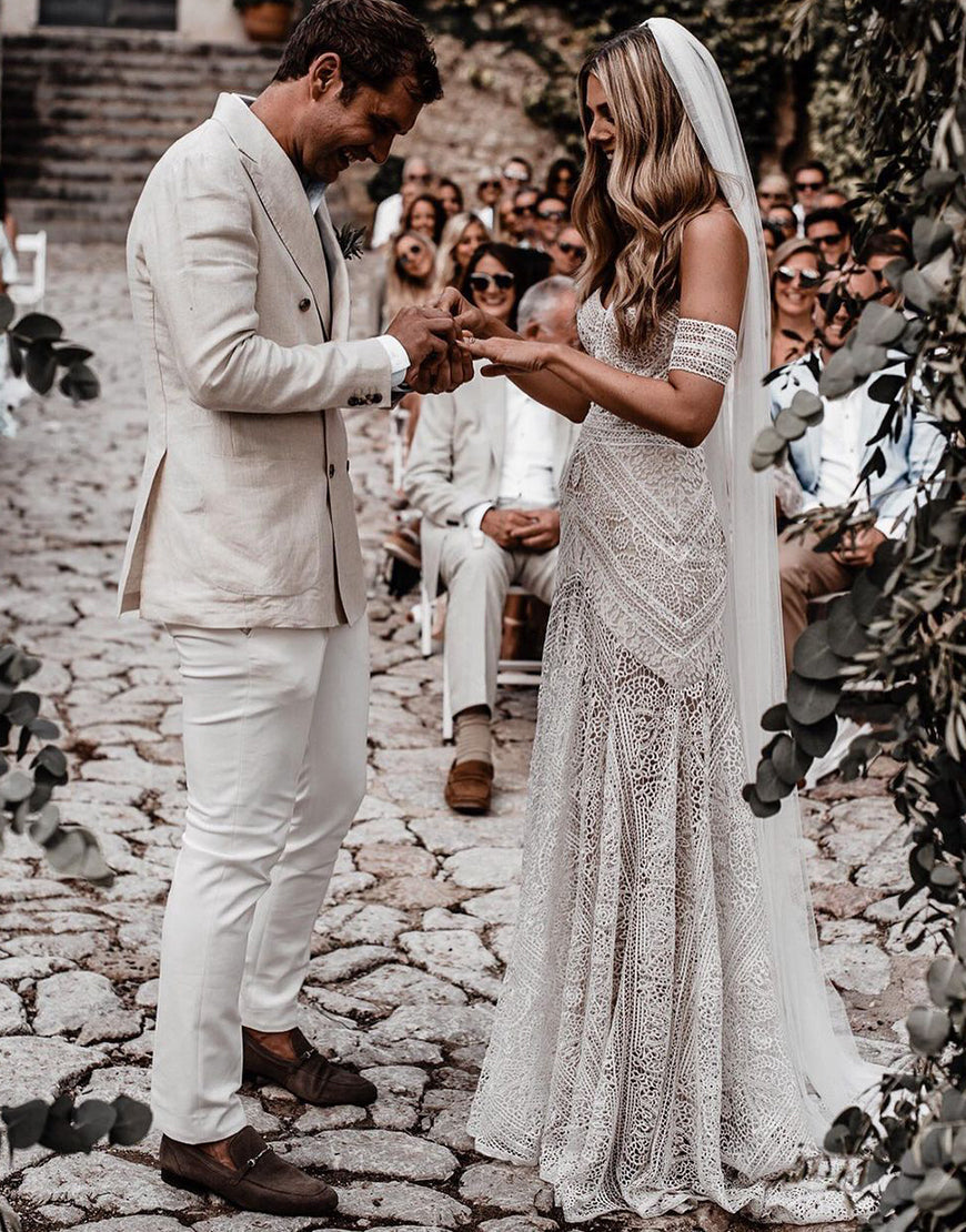 Luolandi Sweetheart Mermaid Lace Wedding Dress Off Shoulder Sexy Elegant