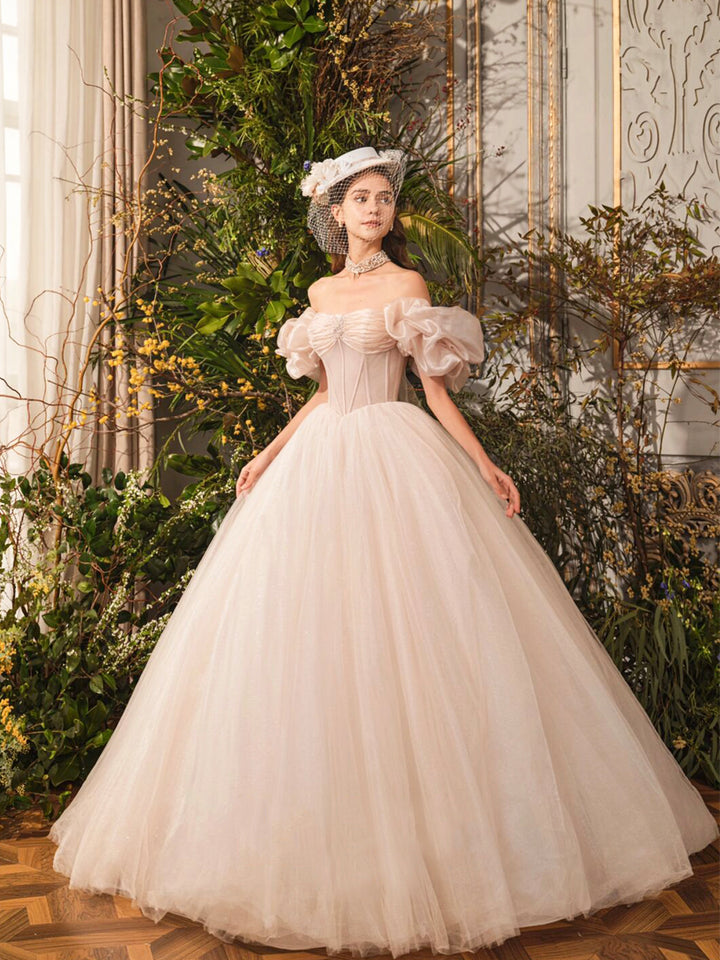 Luolandi Beautiful A-Line Tulle Off Shoulder Long Party Dress Sweet 16 Formal Dress Prom Dresses