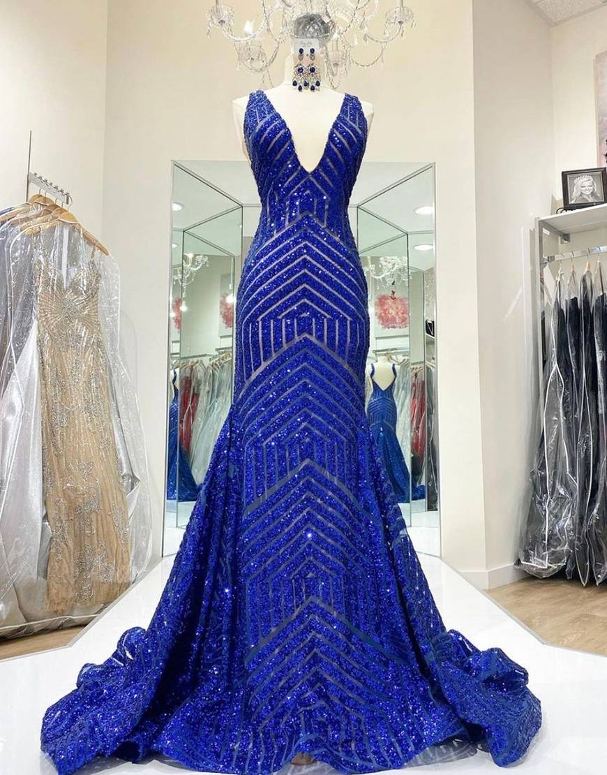 Luolandi Deep V-neck Sequin Mermaid Prom Dress Sexy Evening Dresses