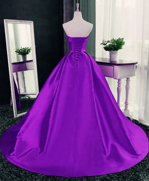 Luolandi Purple Ball Gown Satin Long Lace-up Sweet 16 Dress Formal Dress Off Shoulder Evening Dress