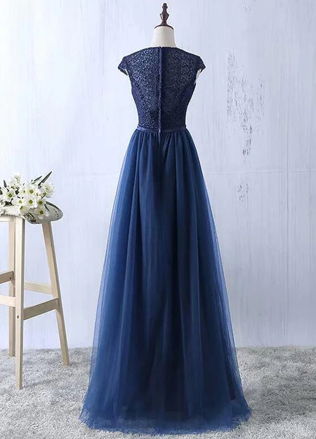Luolandi Beautiful Navy Blue Tulle Long Bridesmaid Dresses Elegant Prom Dress Evening Dress