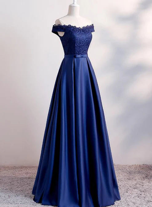 Luolandi Beautiful Navy Blue Satin Long Party Dress Long Bridesmaid Dresses Elegant Evening Dress Mother of the Bride Dress