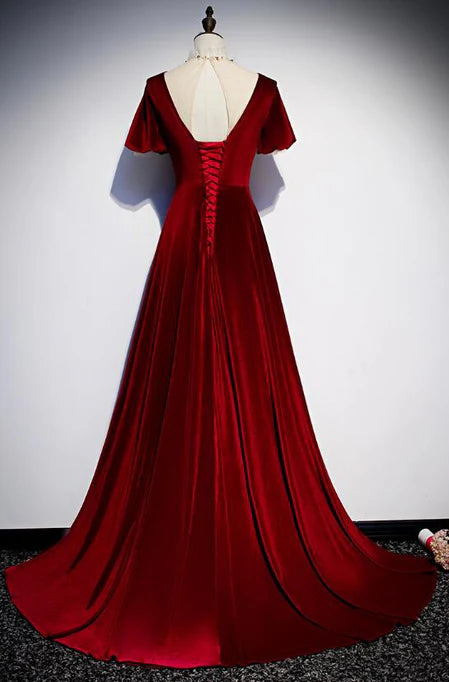 Luolandi Burgundy Velvet Long Prom Dress Charming Formal Gown Elegant Evening Dress