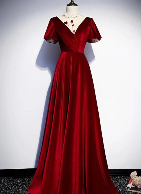 Luolandi Burgundy Velvet Long Prom Dress Charming Formal Gown Elegant Evening Dress