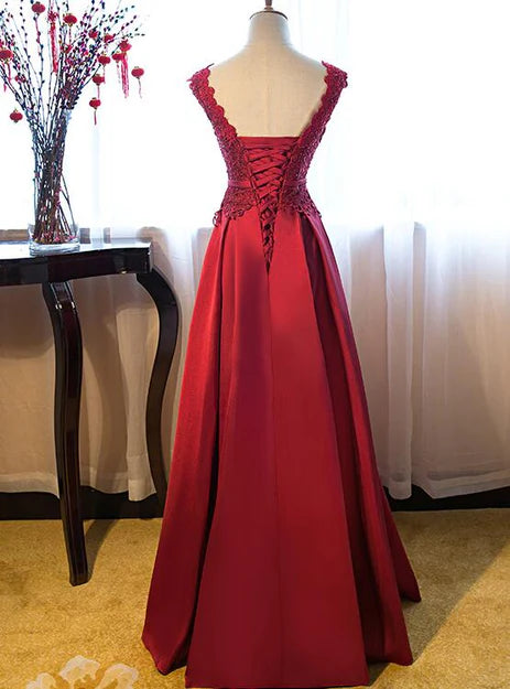 Luolandi Beautiful Dark Red Lace Long Junior Prom Dress Lace Party Dress Elegant Evening Dress