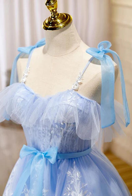 Luolandi Light Blue Tulle with Lace Party Dress Homecoming Dresses Short Formal Dress With Bow(s)