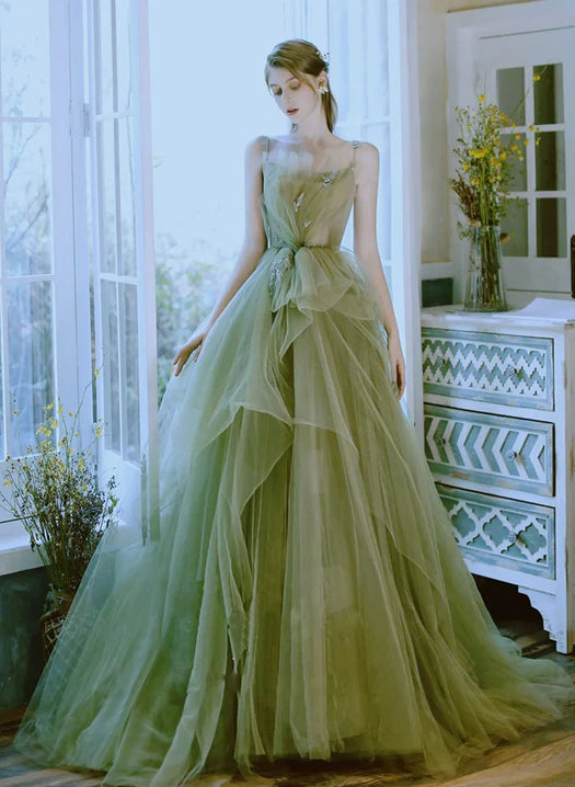 Luolandi Light Green Straps Long Evening Dress Party Dress Formal Dress A Line Elegant Prom Dress