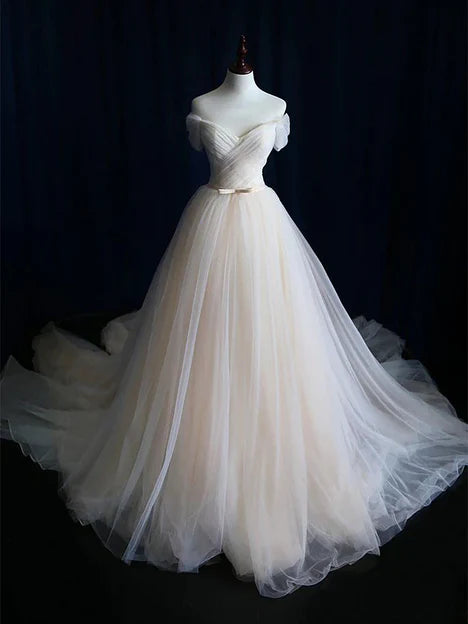 Luolandi Simple Ball Gown Lace-up Tulle Off-the-shoulder Wedding Party Dress Formal Dress Prom Dress Wedding Dress