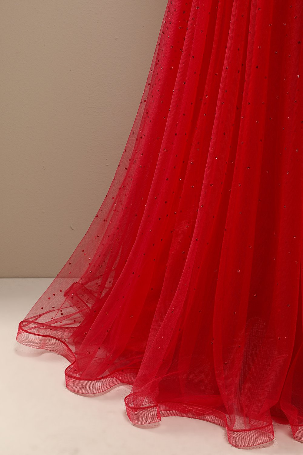 Luolandi Red A Line Sweetheart Tulle Long Prom Dress with Beading Sexy Evening Dresses
