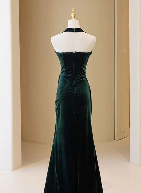 Luolandi Dark Green Velvet Long Evening Dress Party Dress A-line Bridesmaid Dress Solid Color