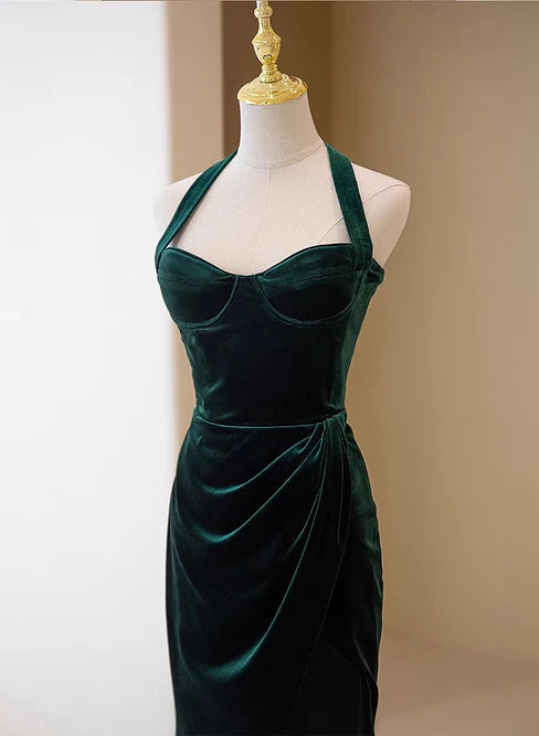 Luolandi Dark Green Velvet Long Evening Dress Party Dress A-line Bridesmaid Dress Solid Color