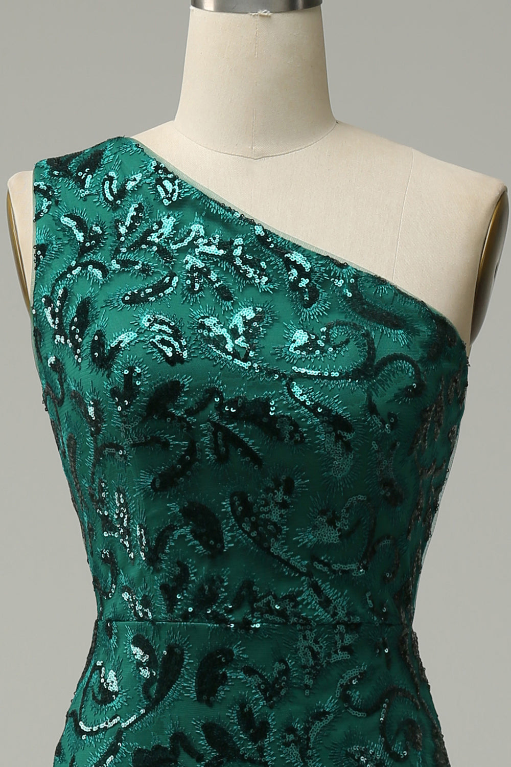 Luolandi Dark Green Mermaid One Shoulder Sequins Long Prom Dress with Split Front Sexy Evening Dresses