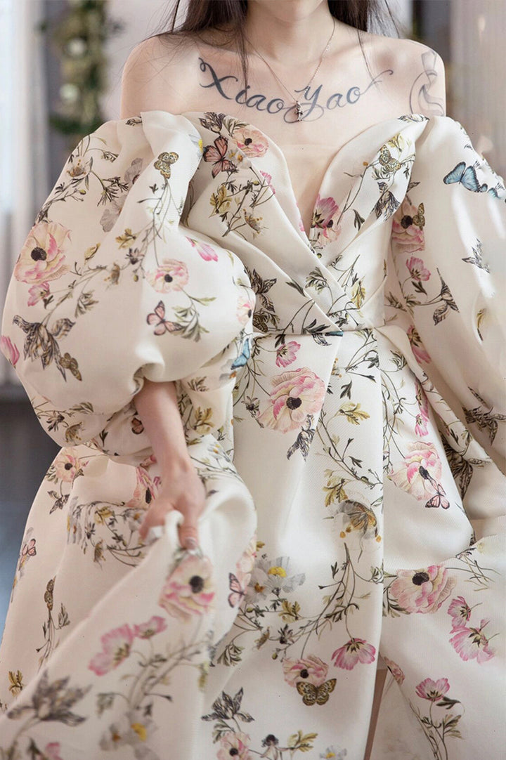 Luolandi Stylish Printed Pattern Long Prom Dress A-Line Evening Dress With Flowers