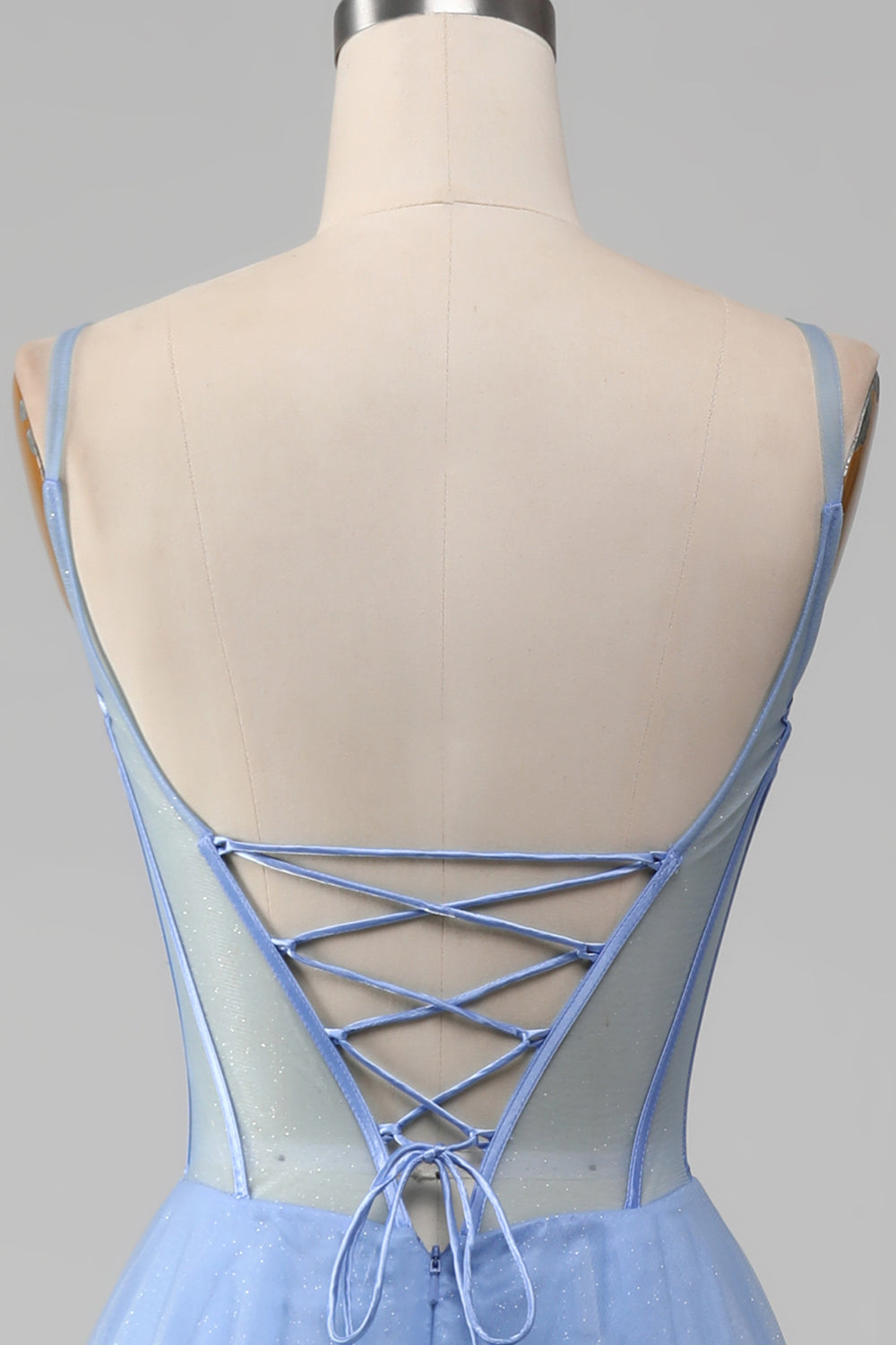 Luolandi Light Blue A-Line V Neck Tulle Long Prom Dress With Appliques Beautiful