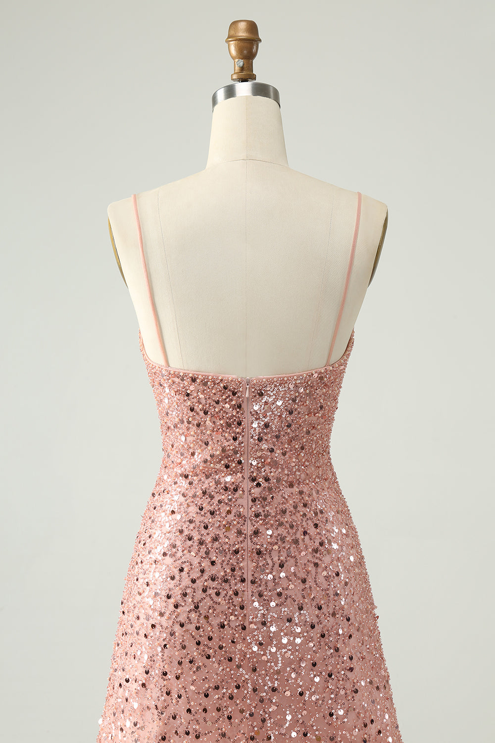 Luolandi Sparkly Blush A Line Spaghetti Straps Short Homecoming Dress with Sequins Sexy