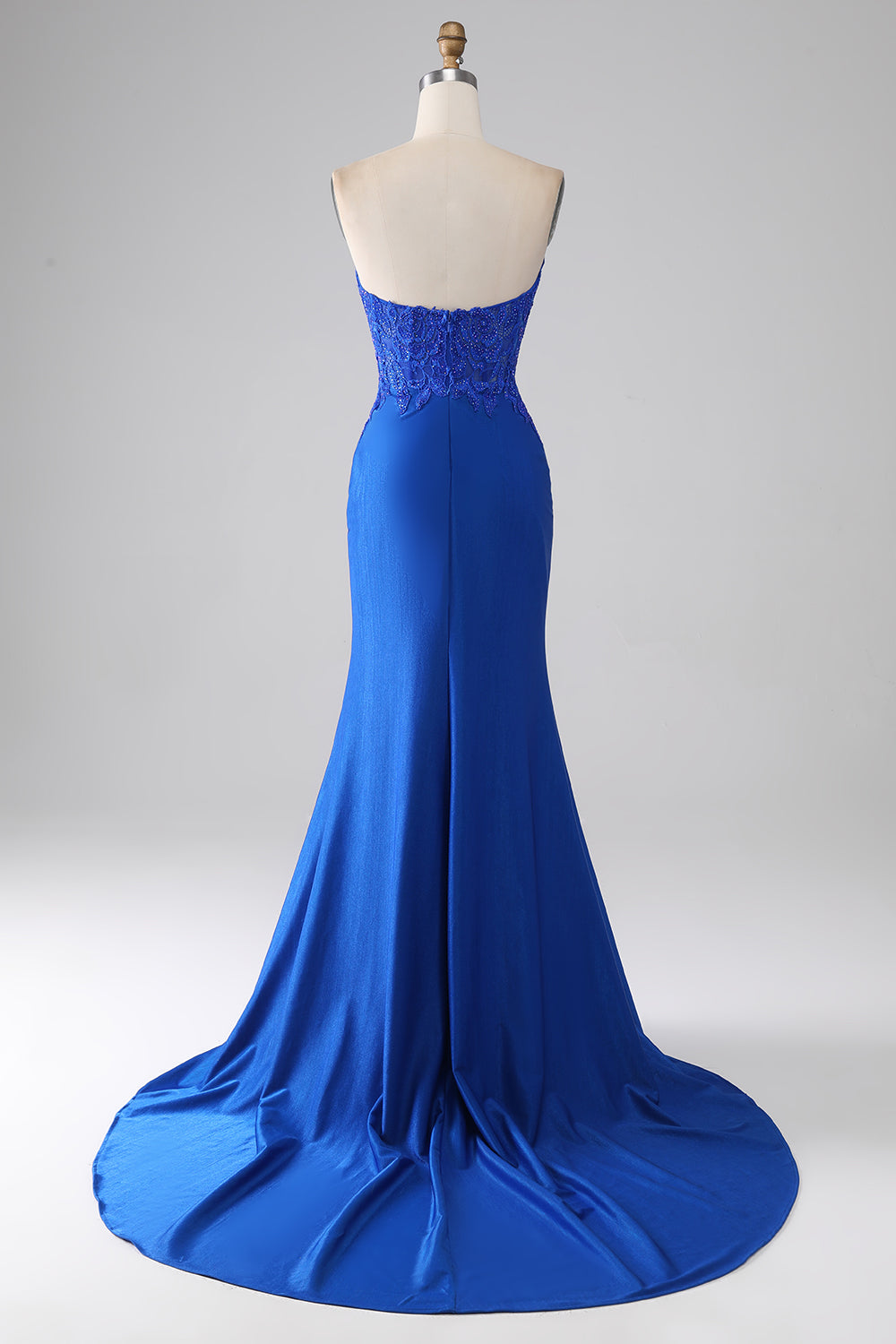 Luolandi Royal Blue Mermaid Strapless Long Beaded Prom Dress With Appliques Sexy Evening Dresses