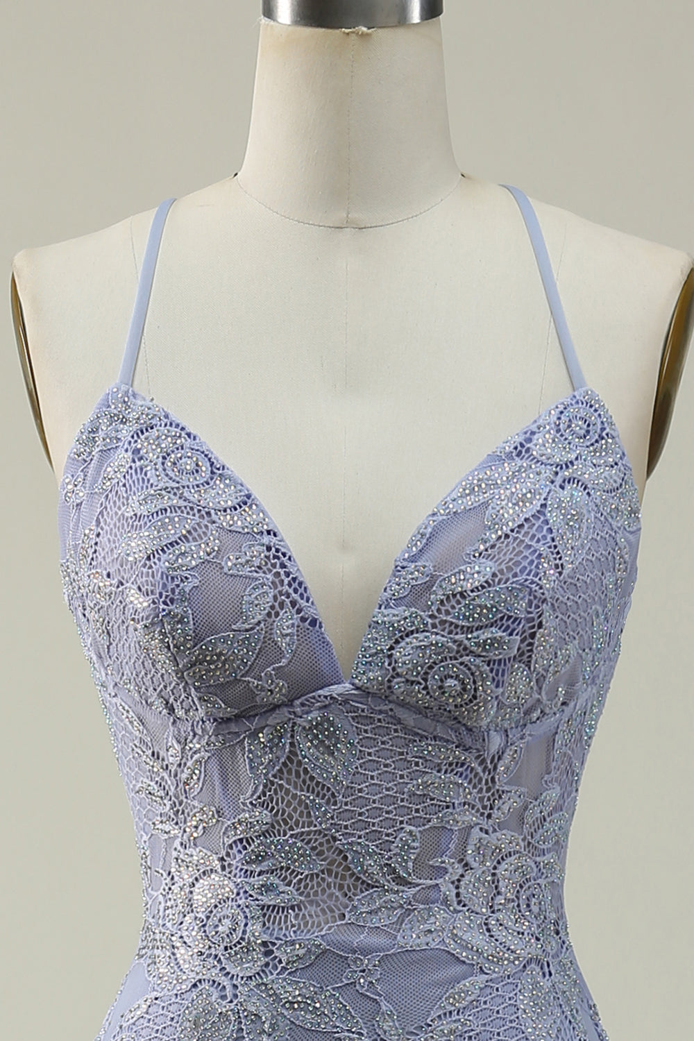 Luolandi Mermaid Halter Long Lace Prom Dress with Slit V-neck Sexy