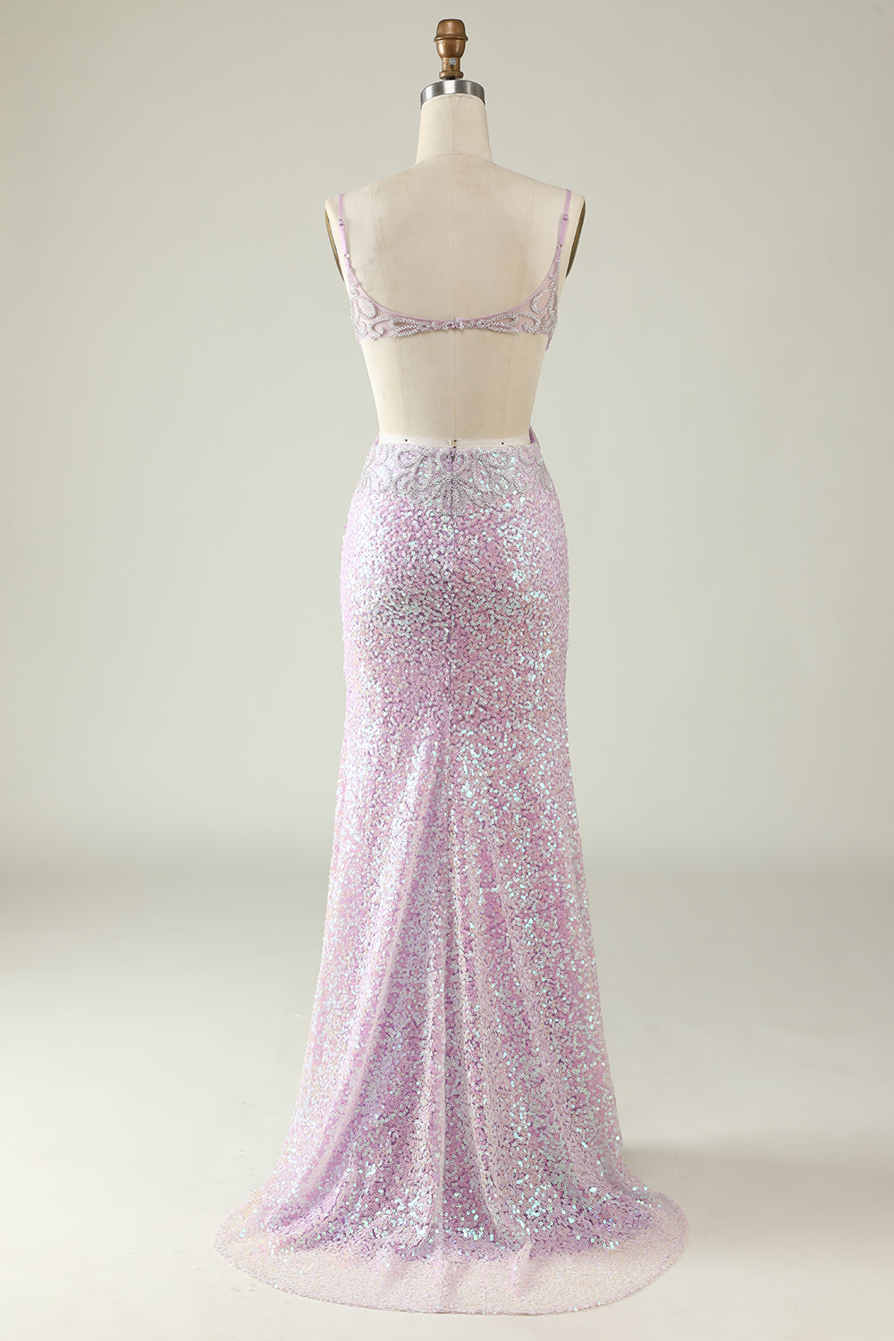 Luolandi Lilac Sheath V Neck Sequins Long Prom Dress with Split Front Sparkly