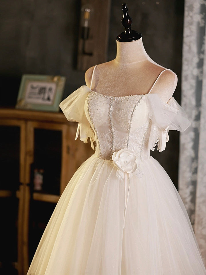 Luolandi Light Champagne Spaghetti Strap Tulle Party Dress Beautiful A-Line Evening Prom Dress Short