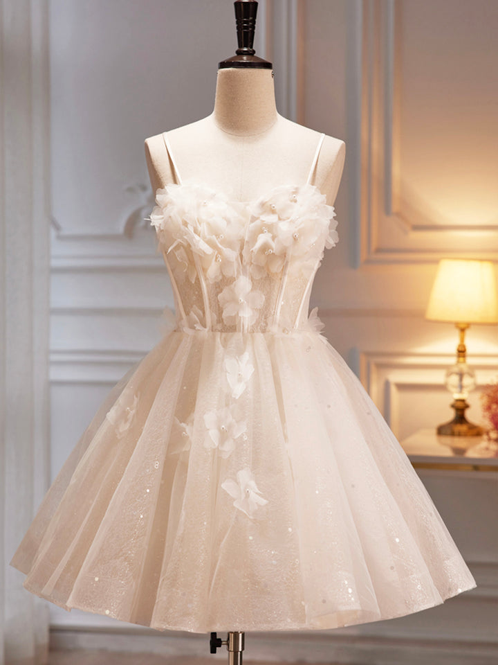 Luolandi Lovely Spaghetti Strap Party Dress Cute A-Line Evening Dress Homecoming Dress Beautiful With Flowers