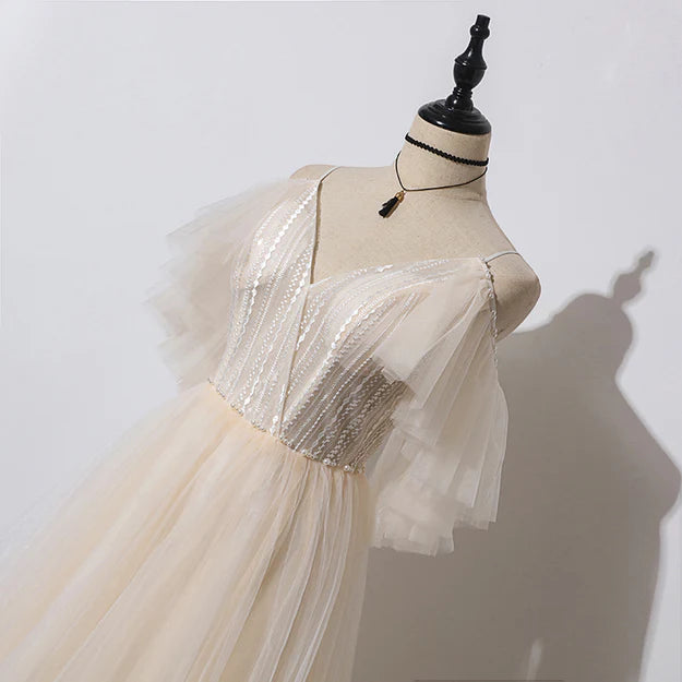 Luolandi V-neckline Straps Off Shoulder Long Evening Dress A-line Prom Dress Party Dress Floor Length Elegant