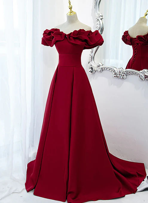 Luolandi Off Shoulder Wine Red Sweetheart Long Party Dress Prom Dress Evening Dress Formal Dress