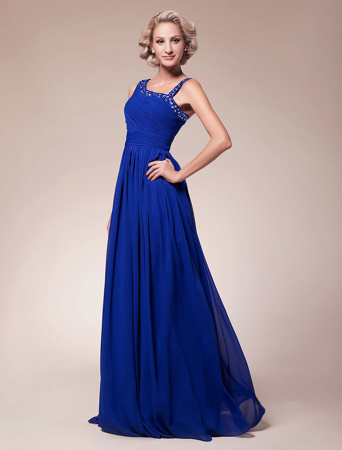 Luolandi A-Line Mother of the Bride Dress Sparkle & Shine Straps Floor Length Chiffon Sleeveless with Pleats
