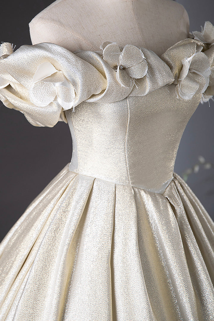 Luolandi Elegant Champagne Long Prom Dresses Beautiful Off the Shoulder Formal Dresses Floor Length